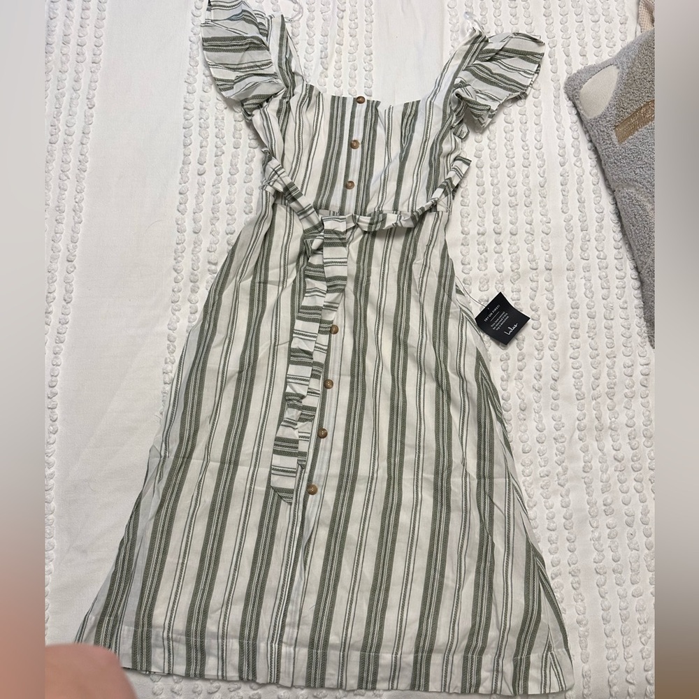 Green and crème stripped Midi Dress